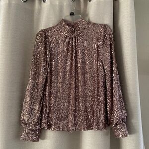 Gable & Gauge sz S Rose Sequin Party LS Top VGC